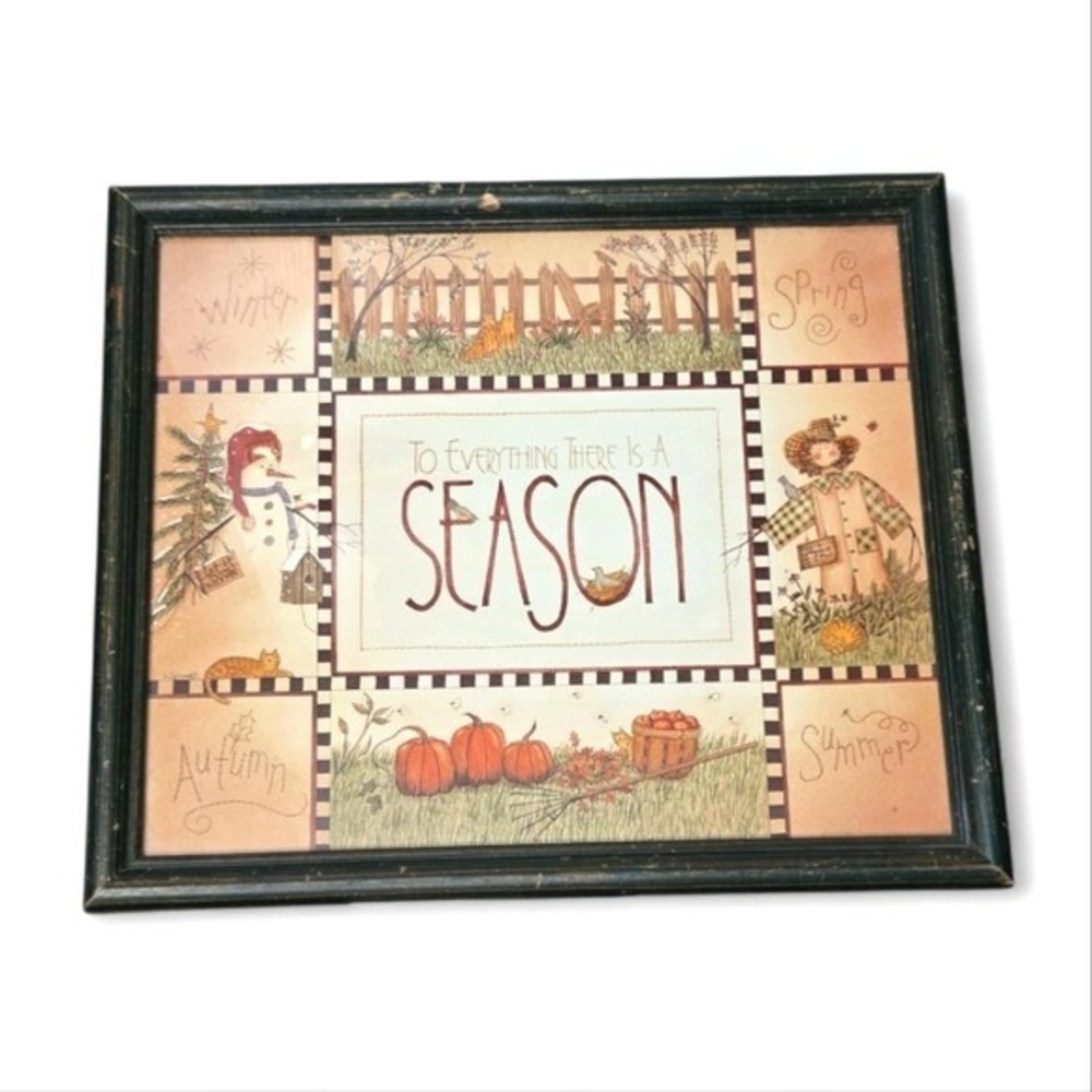 Primitive Folk Art Framed Wall Art Seasonal Country Decor Snowman Scarecrow